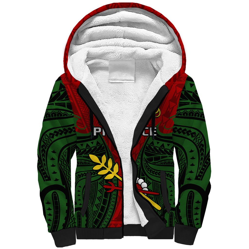 Papua New Guinea Sherpa Hoodie Chimbu Province Mix Coat Of Arms Polynesian Art LT14 Unisex Red - Polynesian Pride