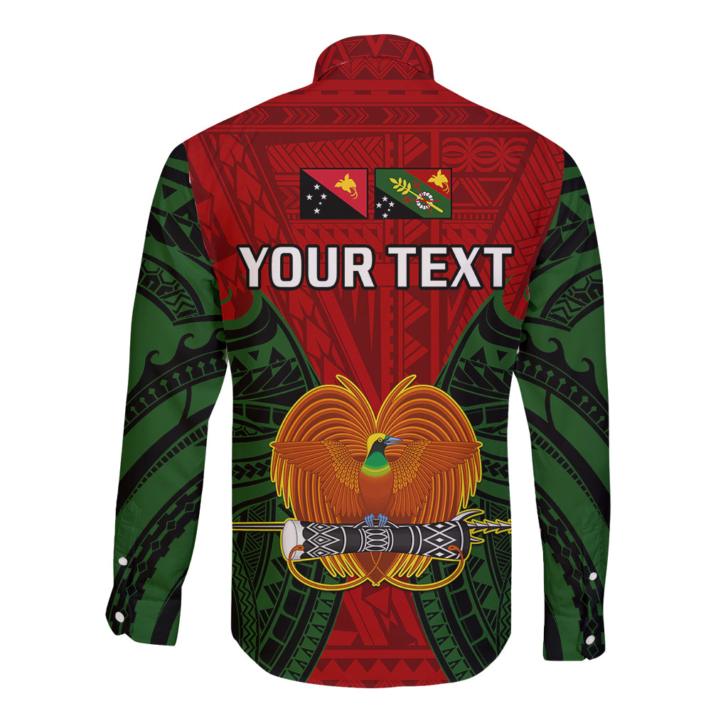 (Custom Personalised) Papua New Guinea Long Sleeve Button Shirt Chimbu Province Mix Coat Of Arms Polynesian Art LT14 - Polynesian Pride