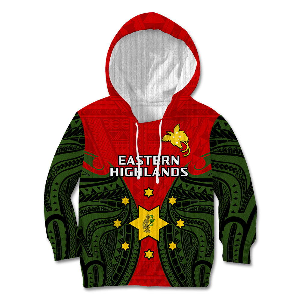 Papua New Guinea Kid Hoodie Eastern Highlands Province Mix Coat Of Arms Polynesian Art LT14 Hoodie Red - Polynesian Pride