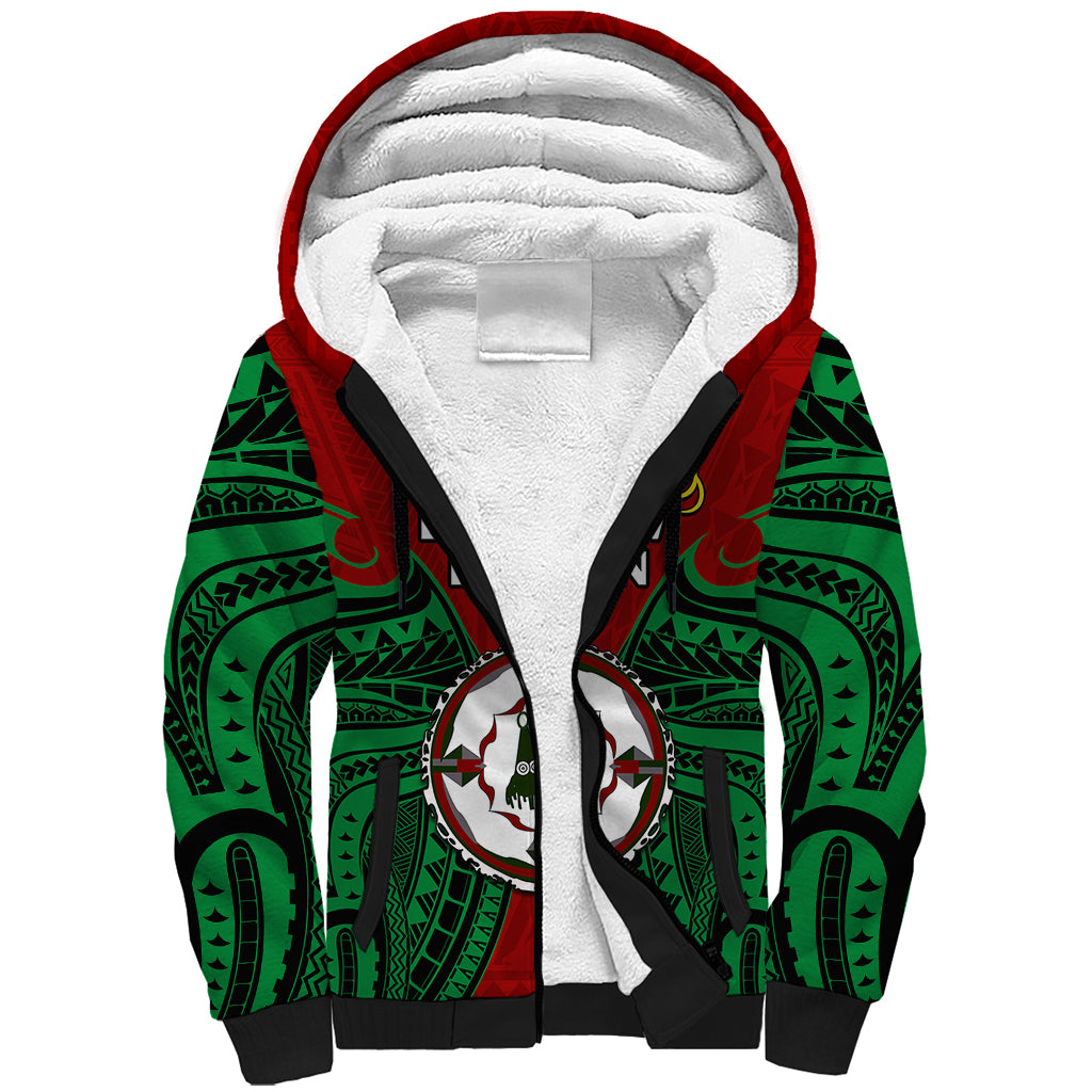 Papua New Guinea Sherpa Hoodie East New Britain Province Mix Coat Of Arms Polynesian Art LT14 Unisex Red - Polynesian Pride
