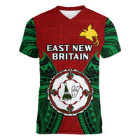 Papua New Guinea Women V Neck T Shirt East New Britain Province Mix Coat Of Arms Polynesian Art LT14 - Polynesian Pride