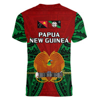 Papua New Guinea Women V Neck T Shirt East New Britain Province Mix Coat Of Arms Polynesian Art LT14 - Polynesian Pride