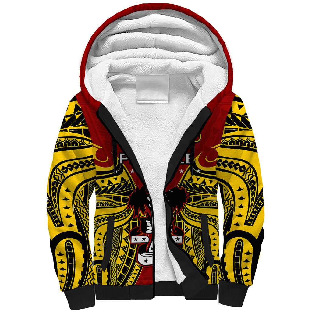 Papua New Guinea Sherpa Hoodie Madang Province Mix Coat Of Arms Polynesian Art LT14 Unisex Red - Polynesian Pride