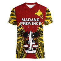 Papua New Guinea Women V Neck T Shirt Madang Province Mix Coat Of Arms Polynesian Art LT14 - Polynesian Pride