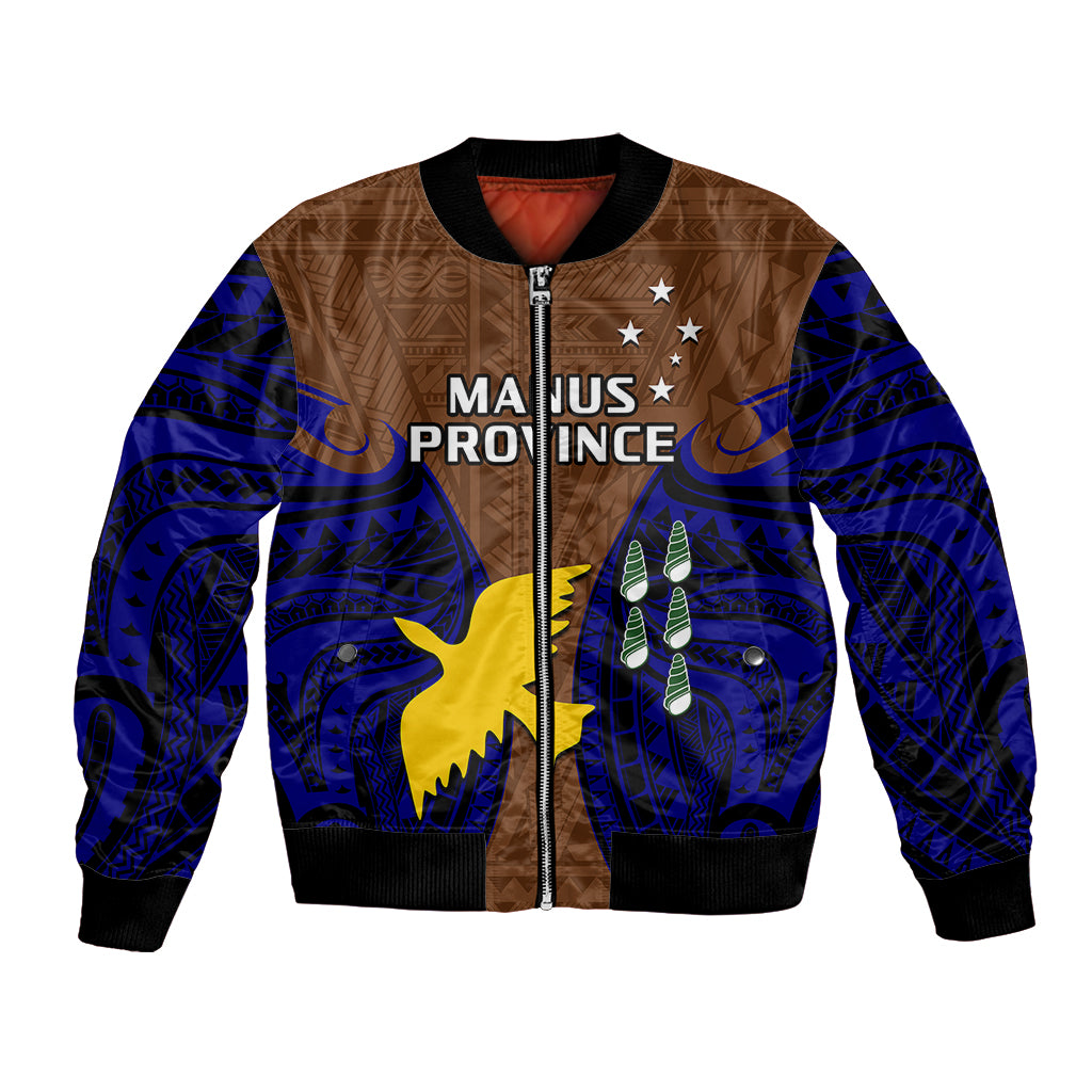 Papua New Guinea Bomber Jacket Manus Province Mix Coat Of Arms Polynesian Art LT14 Unisex Brown - Polynesian Pride
