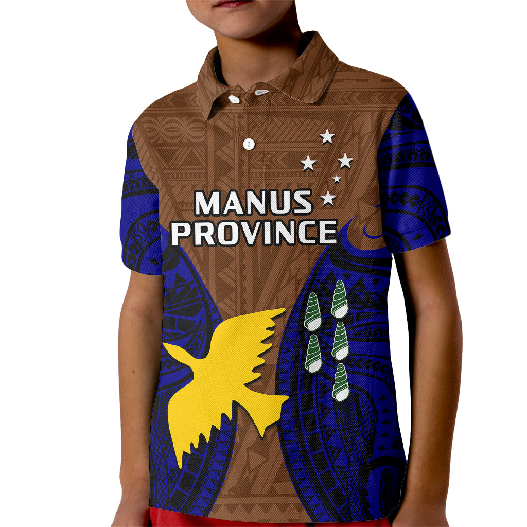 Papua New Guinea Kid Polo Shirt Manus Province Mix Coat Of Arms Polynesian Art LT14 Kid Brown - Polynesian Pride