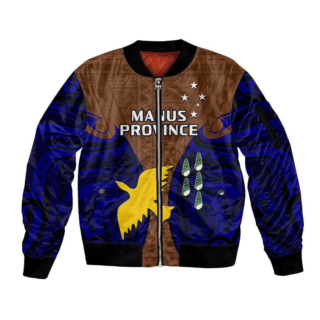 (Custom Personalised) Papua New Guinea Sleeve Zip Bomber Jacket Manus Province Mix Coat Of Arms Polynesian Art LT14 Unisex Brown - Polynesian Pride
