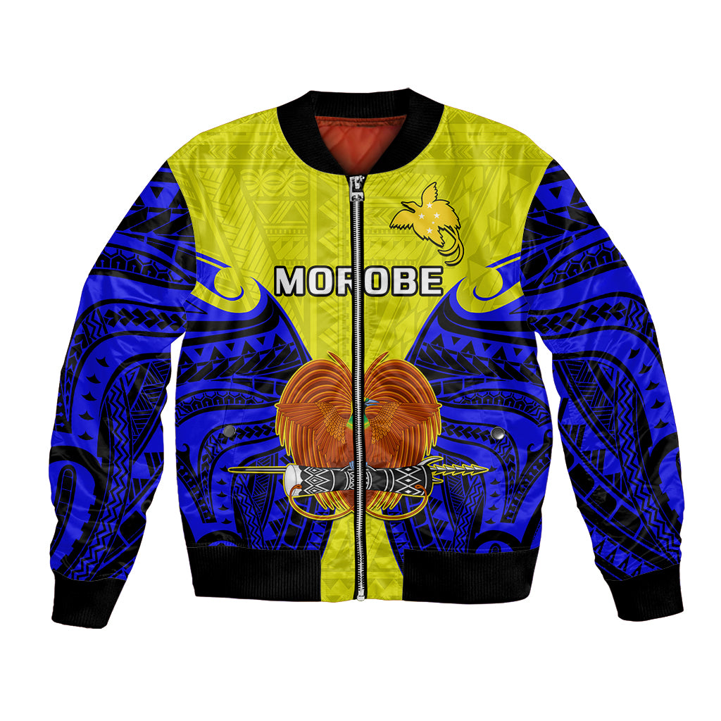 Papua New Guinea Bomber Jacket Morobe Province Mix Coat Of Arms Polynesian Art LT14 Unisex Yellow - Polynesian Pride