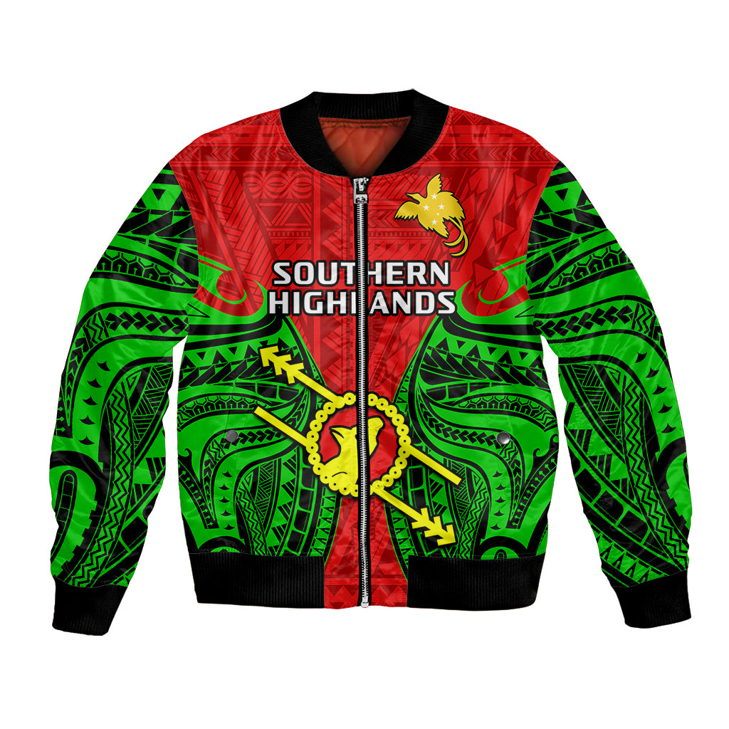 Papua New Guinea Bomber Jacket Southern Highlands Province Mix Coat Of Arms Polynesian Art LT14 Unisex Red - Polynesian Pride