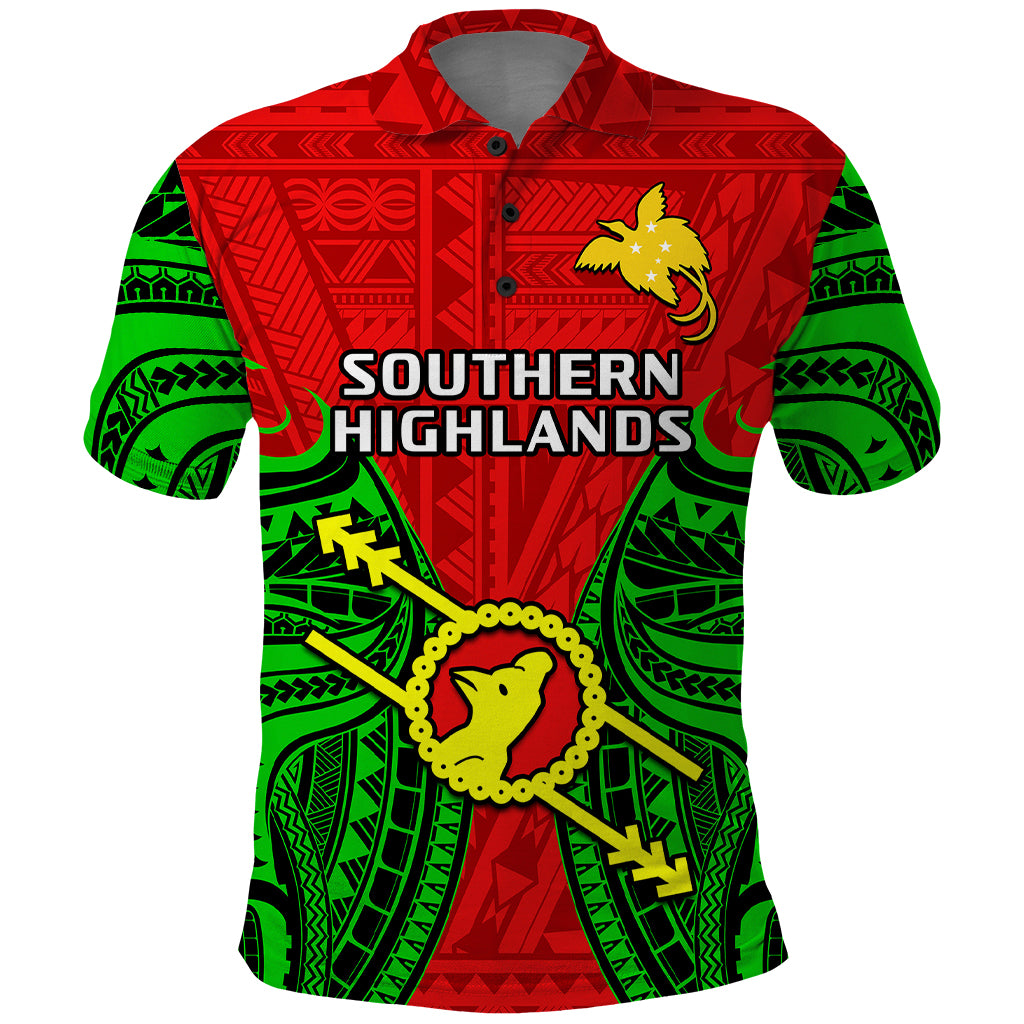 Papua New Guinea Polo Shirt Southern Highlands Province Mix Coat Of Arms Polynesian Art LT14 Red - Polynesian Pride