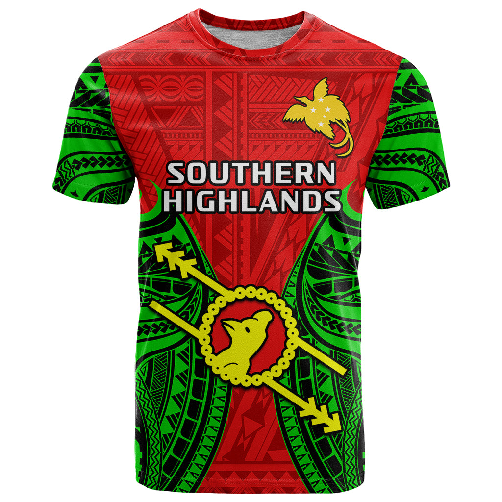 Papua New Guinea T Shirt Southern Highlands Province Mix Coat Of Arms Polynesian Art LT14 Red - Polynesian Pride