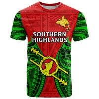 Papua New Guinea T Shirt Southern Highlands Province Mix Coat Of Arms Polynesian Art LT14 Red - Polynesian Pride