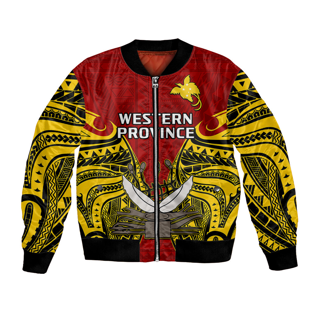 Papua New Guinea Bomber Jacket Western Province Mix Coat Of Arms Polynesian Art LT14 Unisex Red - Polynesian Pride