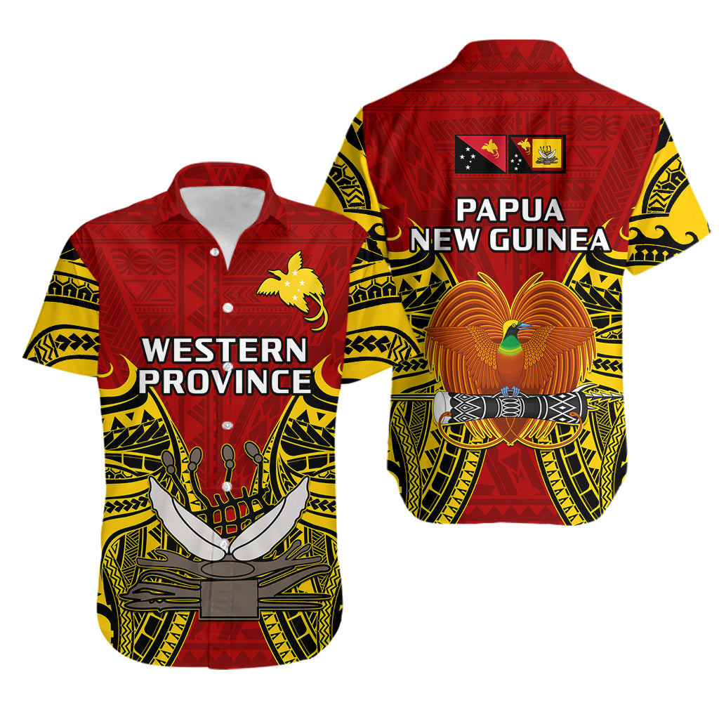 Papua New Guinea Hawaiian Shirt Western Province Mix Coat Of Arms Polynesian Art LT14 Red - Polynesian Pride