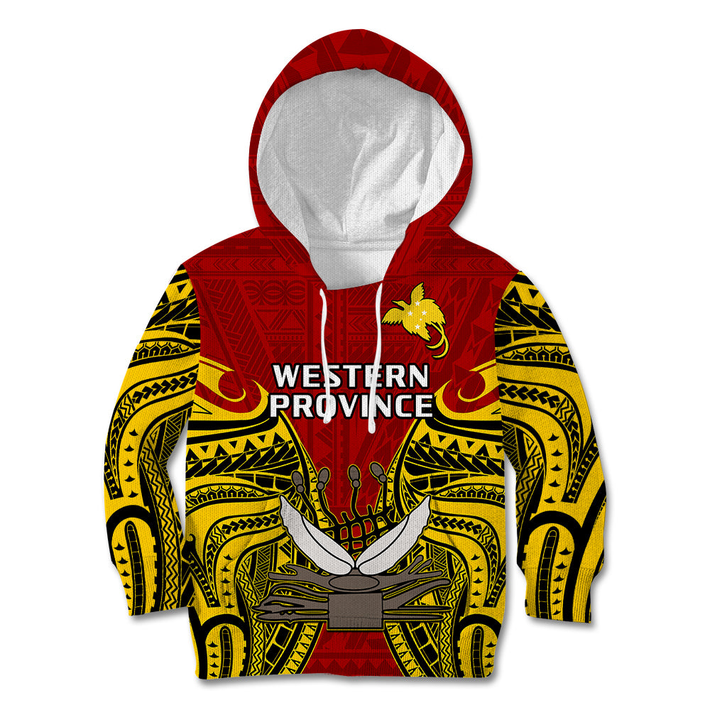 Papua New Guinea Kid Hoodie Western Province Mix Coat Of Arms Polynesian Art LT14 Hoodie Red - Polynesian Pride