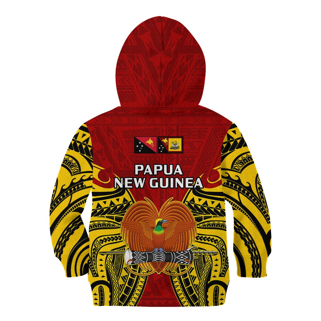 Papua New Guinea Kid Hoodie Western Province Mix Coat Of Arms Polynesian Art LT14 Zip Hoodie Red - Polynesian Pride