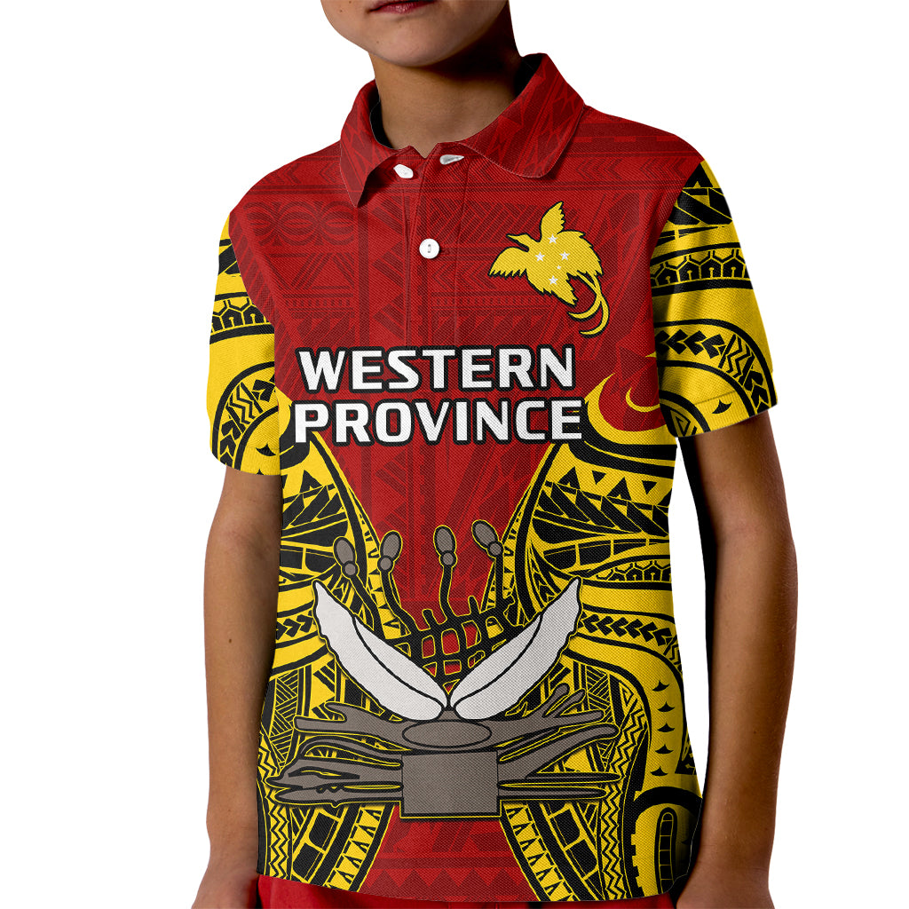 Papua New Guinea Kid Polo Shirt Western Province Mix Coat Of Arms Polynesian Art LT14 Kid Red - Polynesian Pride