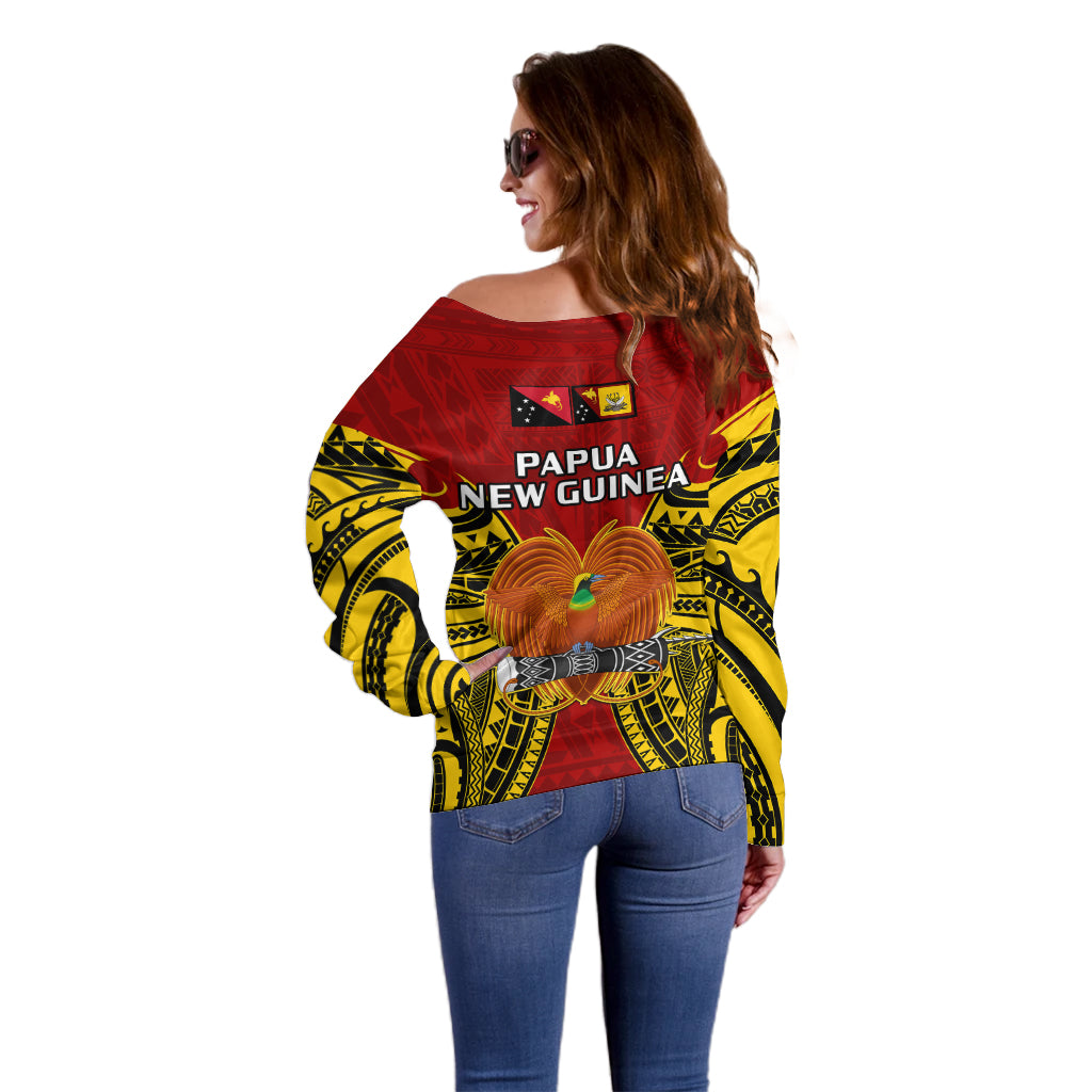 Papua New Guinea Off Shoulder Sweater Western Province Mix Coat Of Arms Polynesian Art LT14 - Polynesian Pride