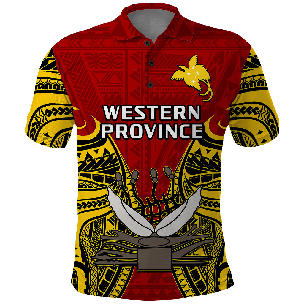 Papua New Guinea Polo Shirt Western Province Mix Coat Of Arms Polynesian Art LT14 Red - Polynesian Pride