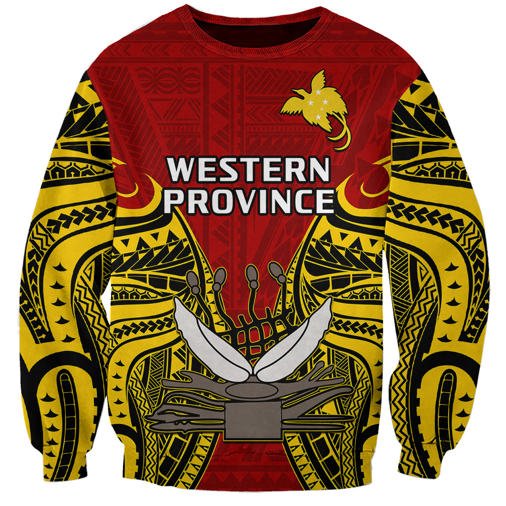 Papua New Guinea Sweatshirt Western Province Mix Coat Of Arms Polynesian Art LT14 Unisex Red - Polynesian Pride