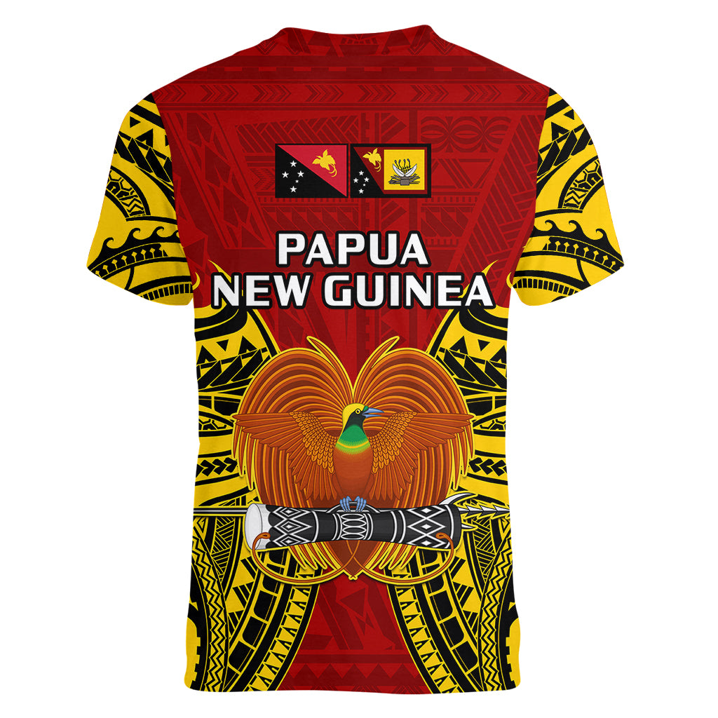 Papua New Guinea Women V Neck T Shirt Western Province Mix Coat Of Arms Polynesian Art LT14 - Polynesian Pride