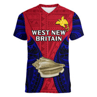 Papua New Guinea Women V Neck T Shirt West New Britain Province Mix Coat Of Arms Polynesian Art LT14 - Polynesian Pride