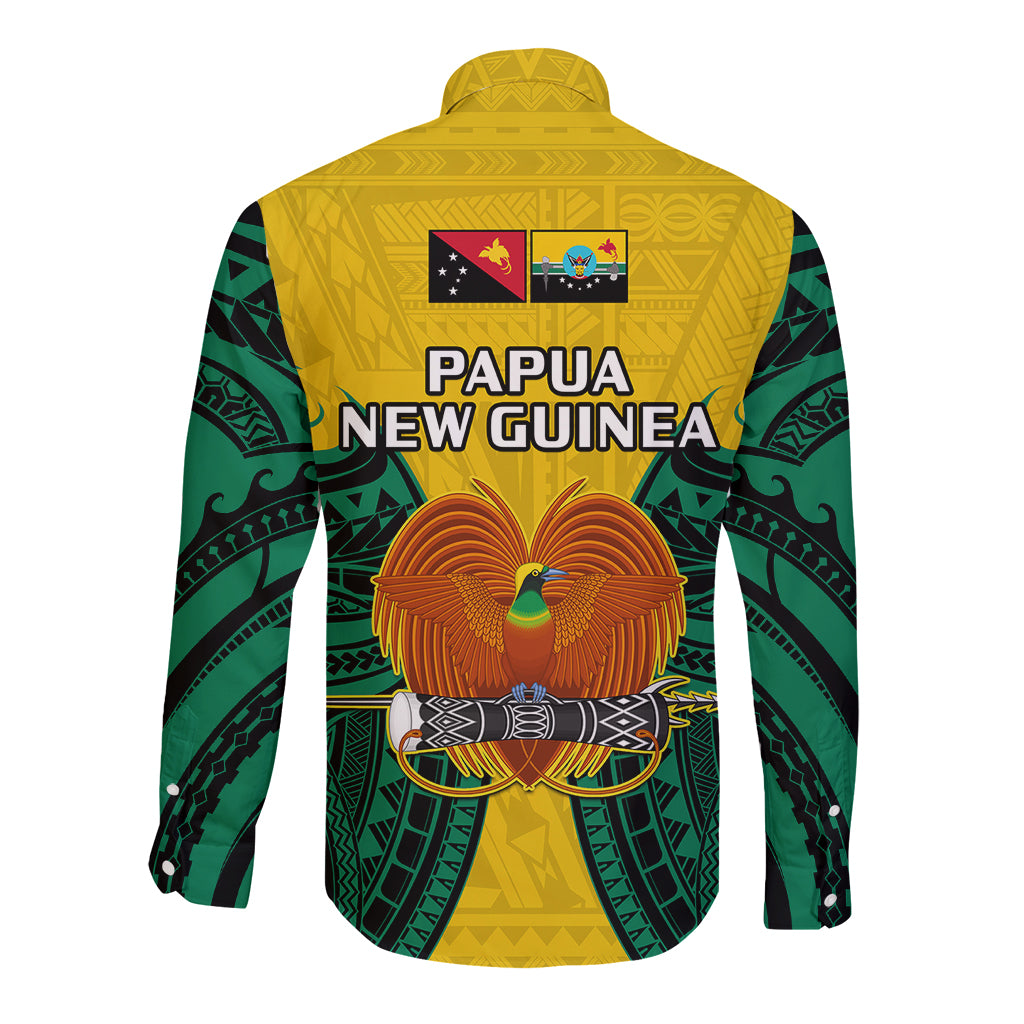 Papua New Guinea Long Sleeve Button Shirt Hela Province Mix Coat Of Arms Polynesian Art LT14 - Polynesian Pride