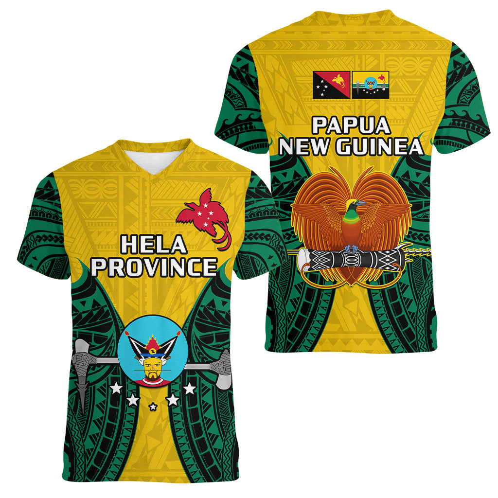 Papua New Guinea Women V Neck T Shirt Hela Province Mix Coat Of Arms Polynesian Art LT14 Female Yellow - Polynesian Pride