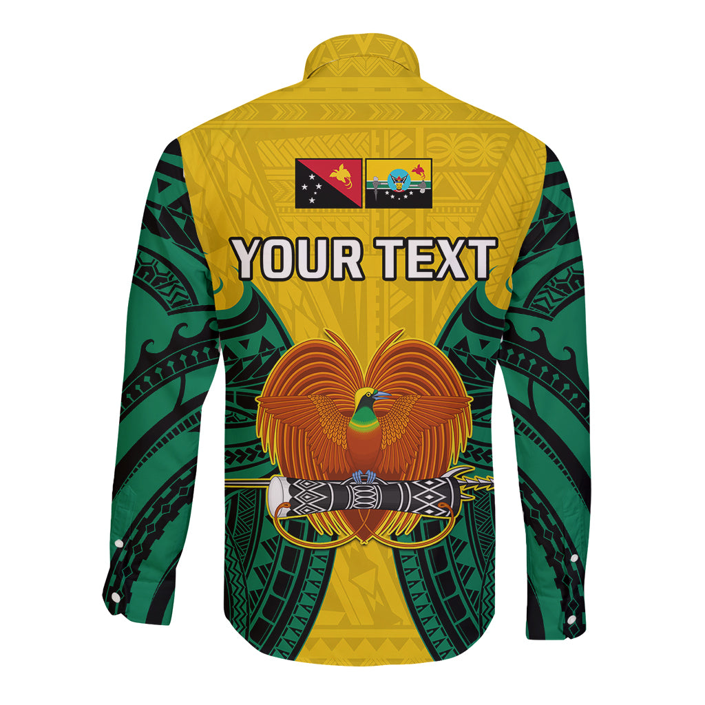 (Custom Personalised) Papua New Guinea Long Sleeve Button Shirt Hela Province Mix Coat Of Arms Polynesian Art LT14 - Polynesian Pride