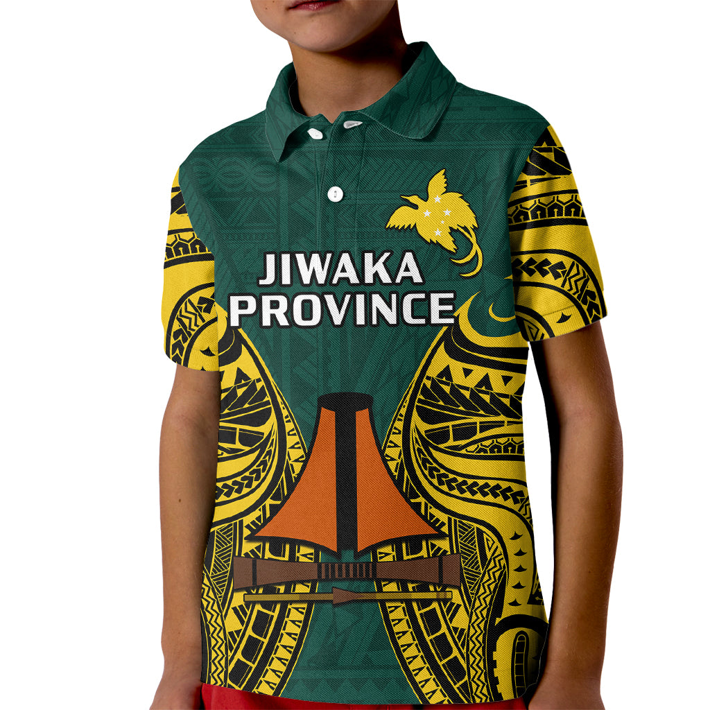 Papua New Guinea Kid Polo Shirt Jiwaka Province Mix Coat Of Arms Polynesian Art LT14 Kid Green - Polynesian Pride