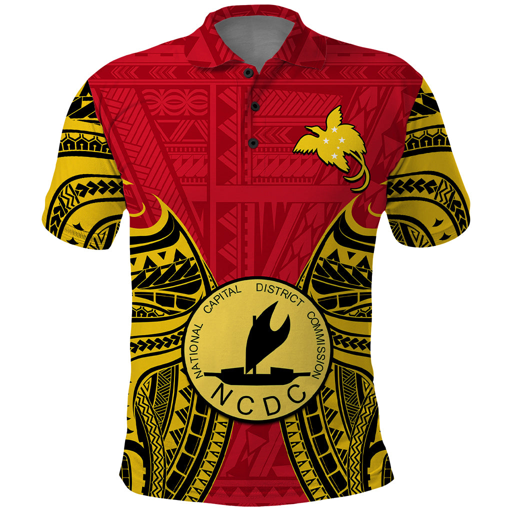 Papua New Guinea Polo Shirt National Capital District Mix Coat Of Arms Polynesian Art LT14 Red - Polynesian Pride
