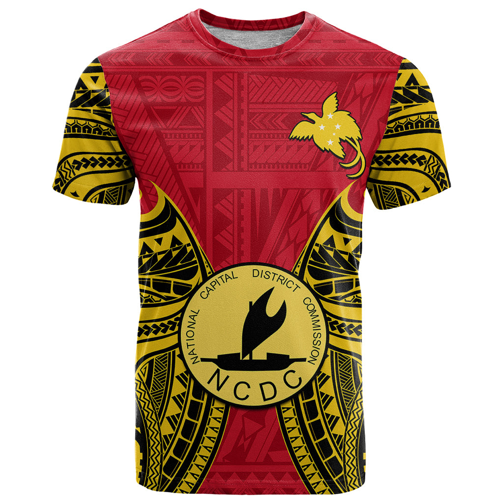 Papua New Guinea T Shirt National Capital District Mix Coat Of Arms Polynesian Art LT14 Red - Polynesian Pride