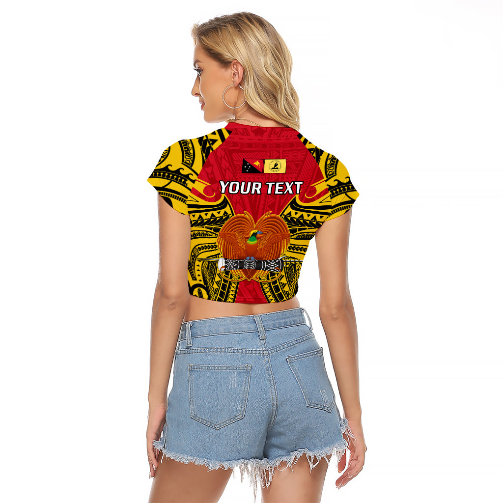 (Custom Personalised) Papua New Guinea Raglan Cropped T Shirt National Capital District Mix Coat Of Arms Polynesian Art LT14 - Polynesian Pride