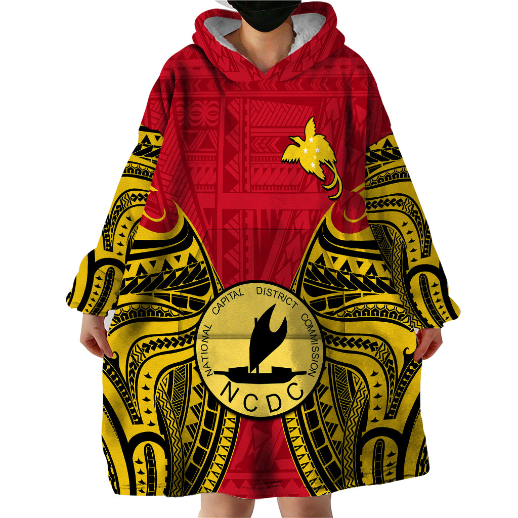 (Custom Personalised) Papua New Guinea Wearable Blanket Hoodie National Capital District Mix Coat Of Arms Polynesian Art LT14 - Polynesian Pride