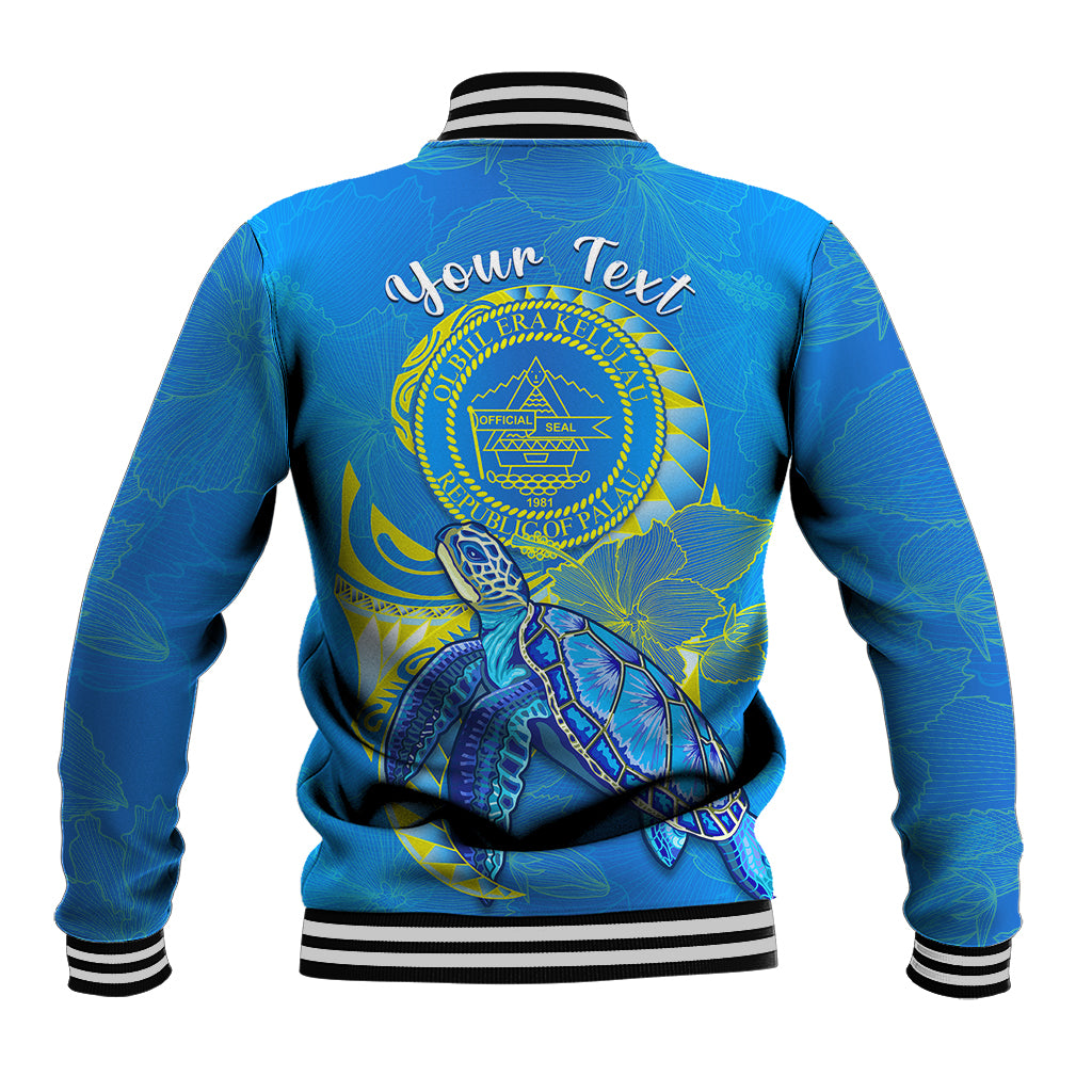 (Custom Personalised) Palau Baseball Jacket Hibiscus Turtle Mix Coat Of Arms Blue Version LT14 - Polynesian Pride