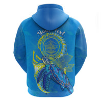 Custom Palau Hoodie Hibiscus Turtle Mix Coat of Arms Blue Version LT14 - Polynesian Pride