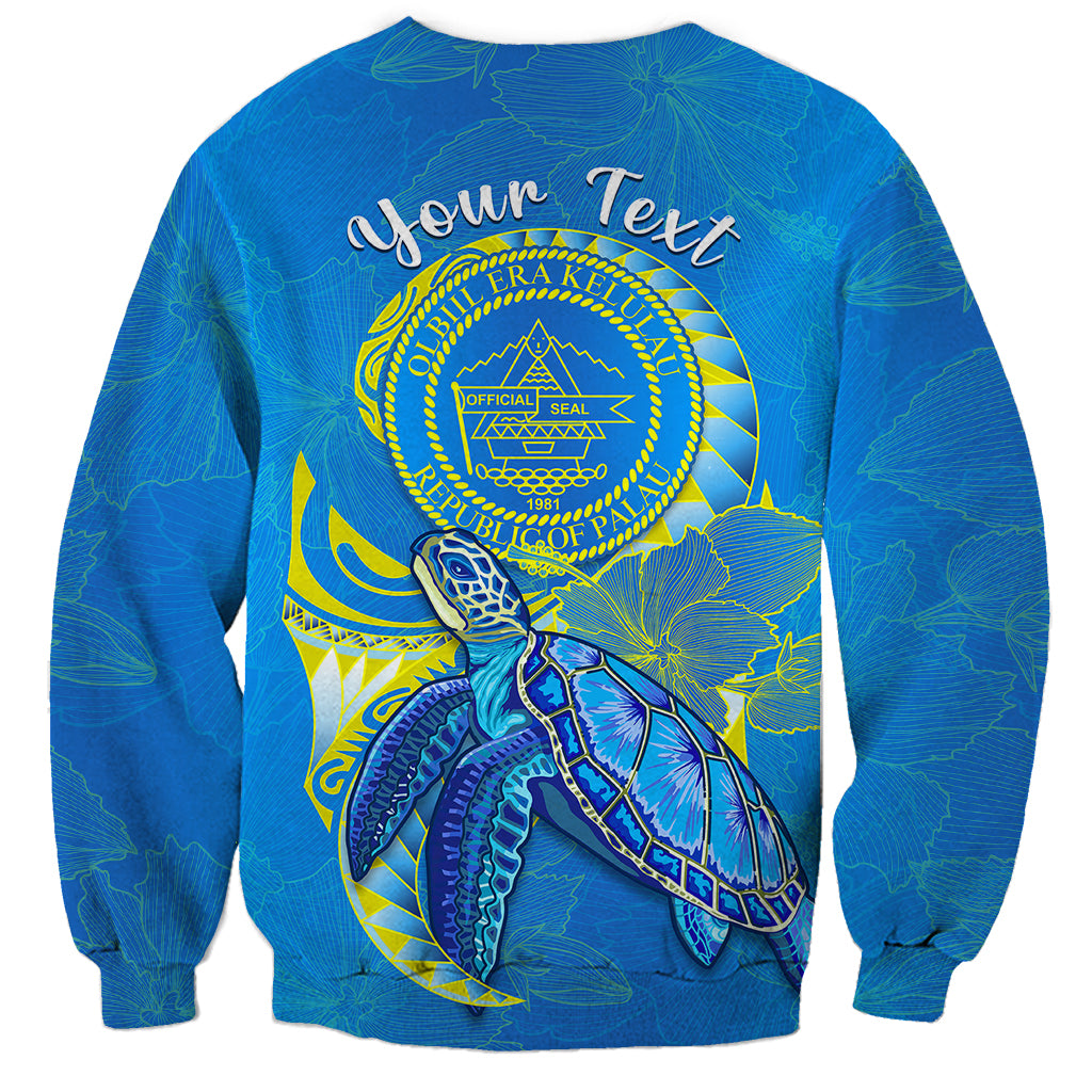 (Custom Personalised) Palau Sweatshirt Hibiscus Turtle Mix Coat Of Arms Blue Version LT14 - Polynesian Pride