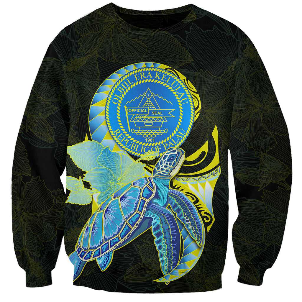 (Custom Personalised) Palau Sweatshirt Hibiscus Turtle Mix Coat Of Arms Black Version LT14 Unisex Black - Polynesian Pride
