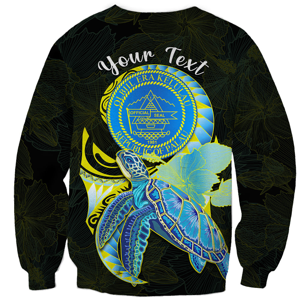 (Custom Personalised) Palau Sweatshirt Hibiscus Turtle Mix Coat Of Arms Black Version LT14 - Polynesian Pride