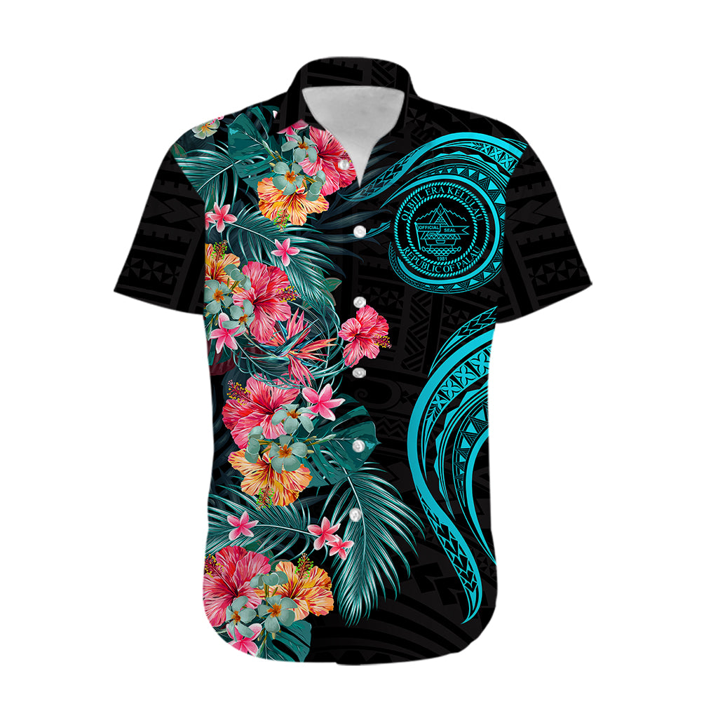 Palau Hawaiian Shirt Tropical Flowers With Polynesian Pattern LT14 - Polynesian Pride