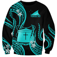 Tokelau Sweatshirt Tokelauan Tatau With Badge Light Turquoise LT14 Unisex Turquoise - Polynesian Pride