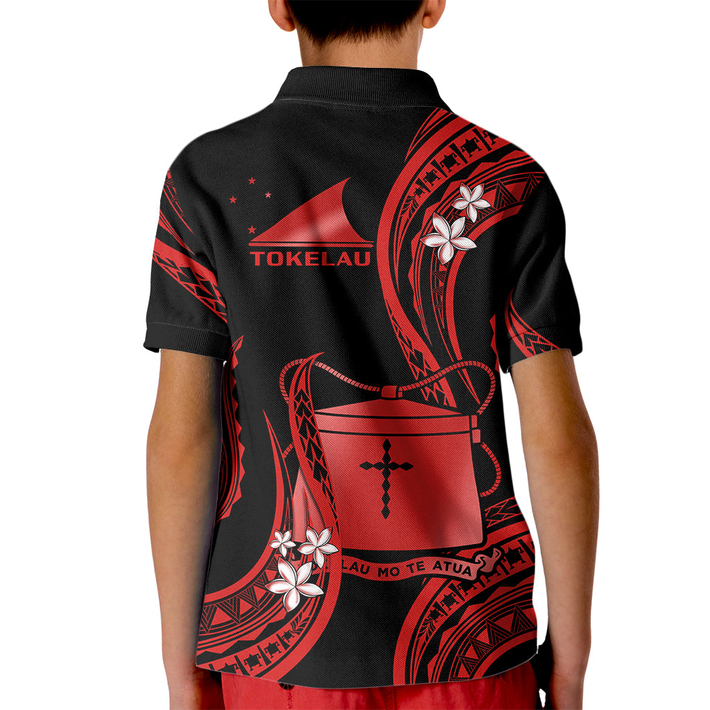 Tokelau Kid Polo Shirt Tokelauan Tatau With Badge Red LT14 - Polynesian Pride