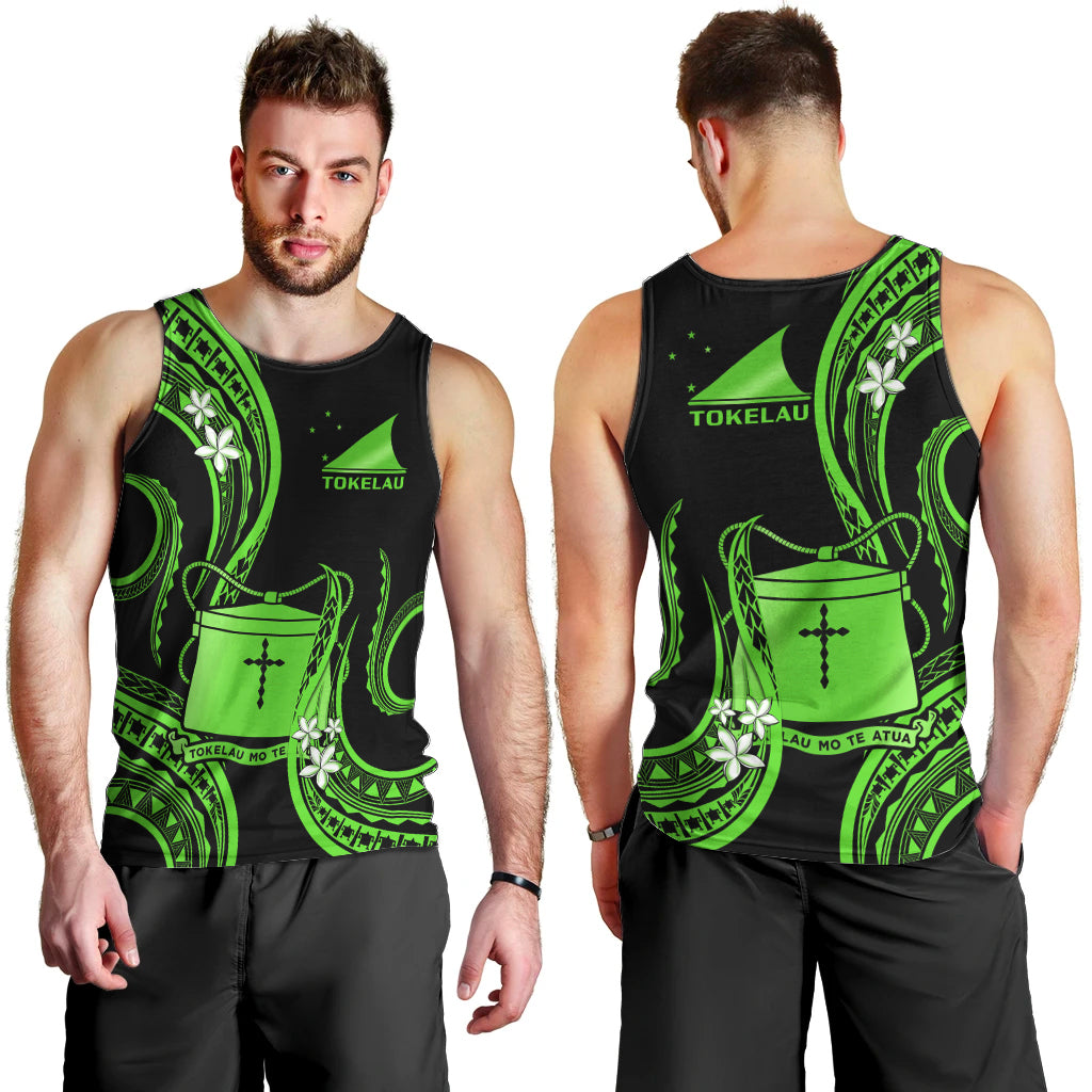 Tokelau Men Tank Top Tokelauan Tatau With Badge Green LT14 - Polynesian Pride
