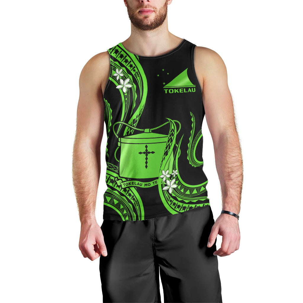 Tokelau Men Tank Top Tokelauan Tatau With Badge Green LT14 - Polynesian Pride