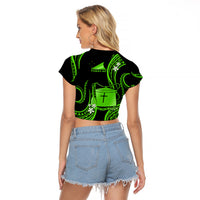 Tokelau Raglan Cropped T Shirt Tokelauan Tatau With Badge Green LT14 - Polynesian Pride
