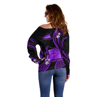 Tokelau Off Shoulder Sweater Tokelauan Tatau With Badge Purple LT14 - Polynesian Pride