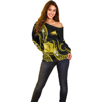 Tokelau Off Shoulder Sweater Tokelauan Tatau With Badge Yellow LT14 - Polynesian Pride