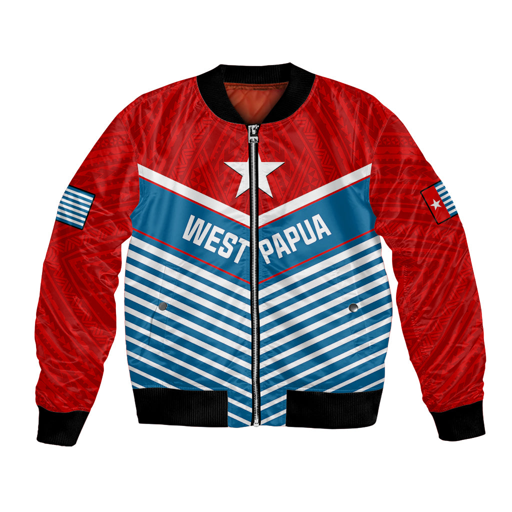 West Papua Bomber Jacket Coat Of Arms And Morning Star Flag LT14 Unisex Blue - Polynesian Pride