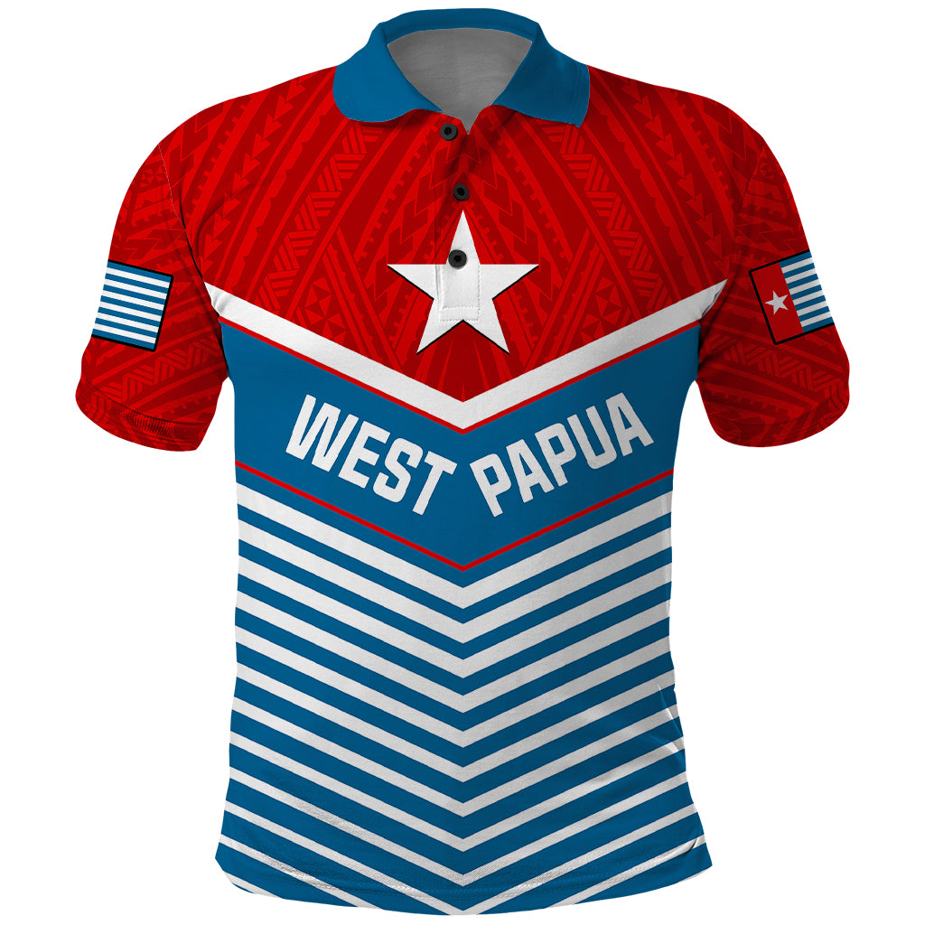 West Papua Polo Shirt Coat Of Arms and Morning Star Flag LT14 Blue - Polynesian Pride