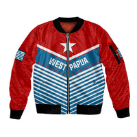West Papua Sleeve Zip Bomber Jacket Coat Of Arms And Morning Star Flag LT14 Unisex Blue - Polynesian Pride